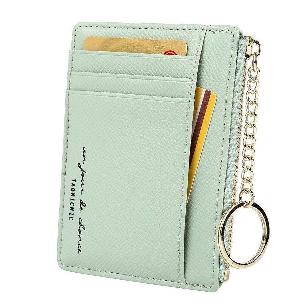 9377 8 Cards Slim Minimalist Card Holder Coin Changes Purse Keychain Front